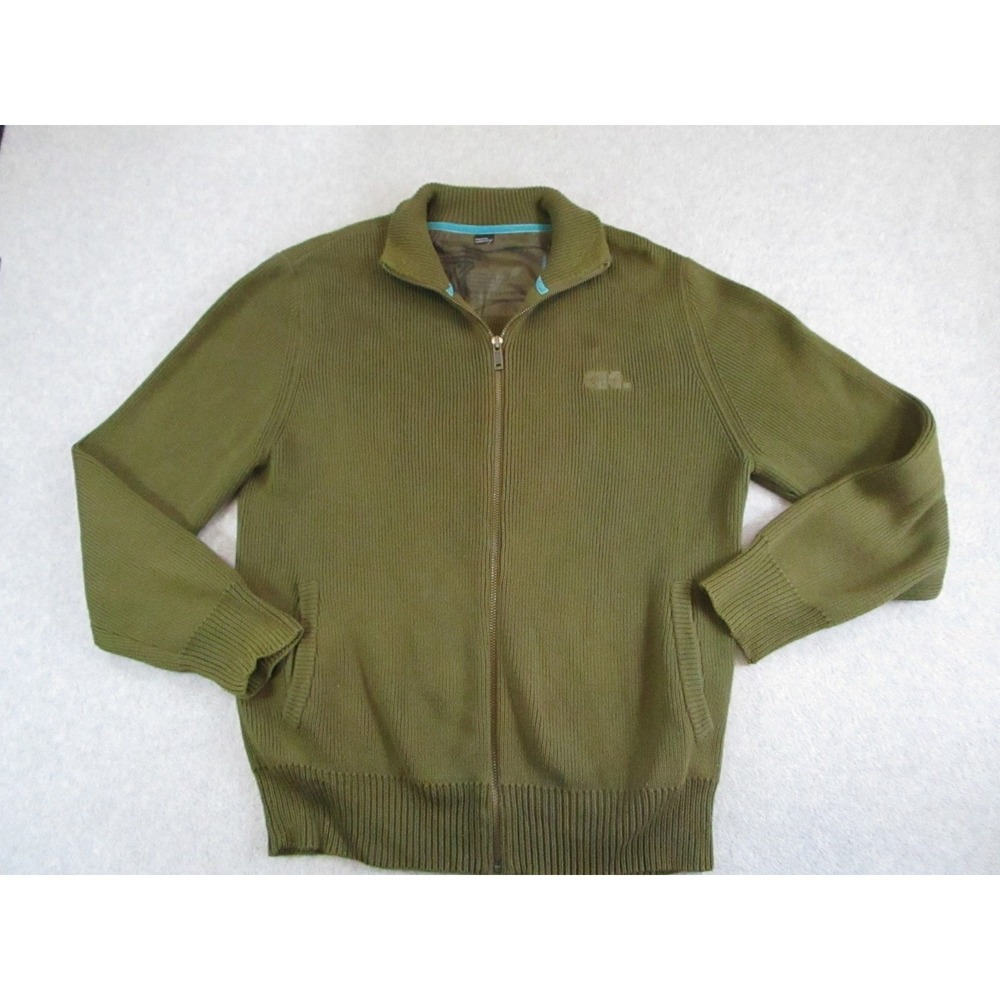 Oakley Software Sweater Mens Large Green Full Zip Knit Ribbed Logo Mock Neck Y2K